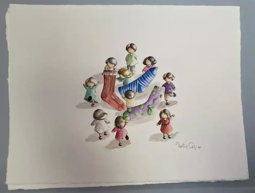 Acuarela infantil de la serie Mininiños 6