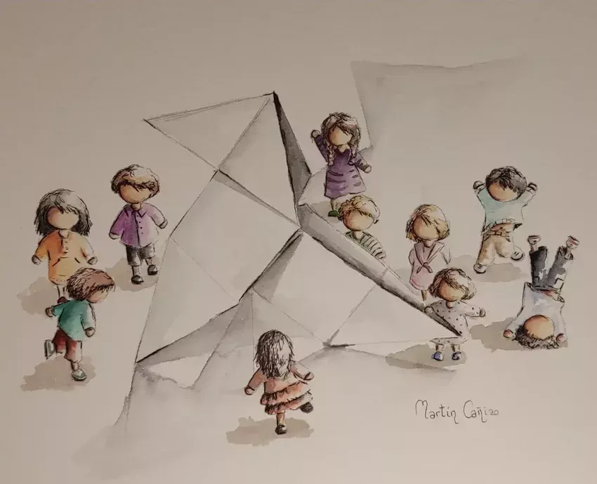 Acuarela infantil de la serie Mininiños 1