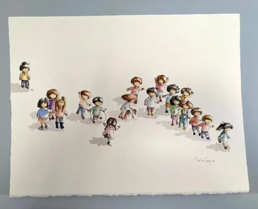 Acuarela infantil de la serie Mininiños 1