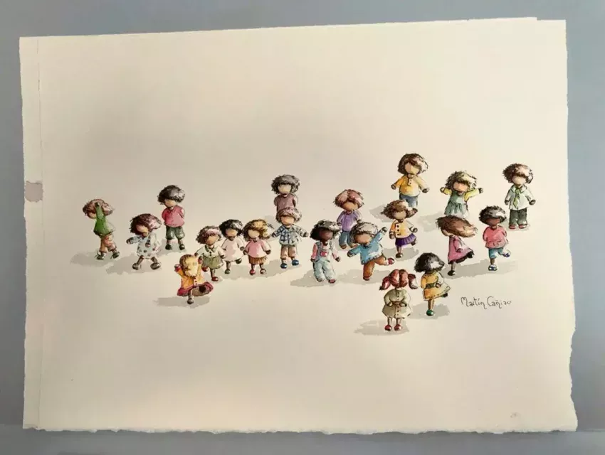 Acuarela infantil de la serie Mininiños 1